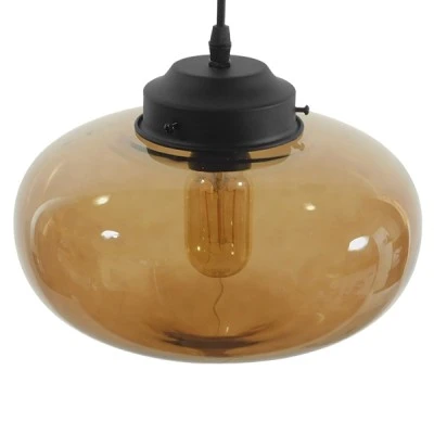 GloboStar® QUINN 01029 Vintage Κρεμαστό Φωτιστικό Οροφής Μονόφωτο 1 x E27 Γυάλινο Φιμέ Καφέ Φ26 x Y20cm