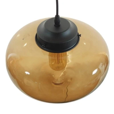 GloboStar® QUINN 01029 Vintage Κρεμαστό Φωτιστικό Οροφής Μονόφωτο 1 x E27 Γυάλινο Φιμέ Καφέ Φ26 x Y20cm