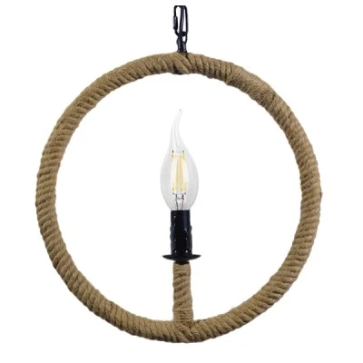GloboStar® LINDELL 10001111 Vintage Κρεμαστό Φωτιστικό Ανάρτηση Μονόφωτο 1 x E27 IP20 Μαύρο Μέταλλο με Μπεζ Σχοινί - Μ33 x Π33 x Υ33cm