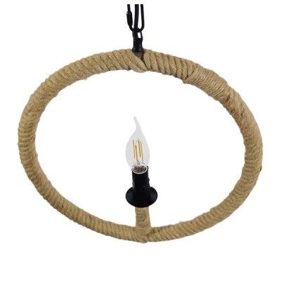 GloboStar® LINDELL 10001111 Vintage Κρεμαστό Φωτιστικό Ανάρτηση Μονόφωτο 1 x E27 IP20 Μαύρο Μέταλλο με Μπεζ Σχοινί - Μ33 x Π33 x Υ33cm