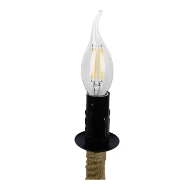 GloboStar® LINDELL 10001111 Vintage Κρεμαστό Φωτιστικό Ανάρτηση Μονόφωτο 1 x E27 IP20 Μαύρο Μέταλλο με Μπεζ Σχοινί - Μ33 x Π33 x Υ33cm