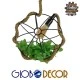 GloboStar® BRADLEY 10001328 Vintage Κρεμαστό Φωτιστικό Πλέγμα Μονόφωτο 1 x E27 IP20 Μπεζ Σχοινί, Πράσινο Πλαστικό με Μαύρο Μέταλλο - Μ33 x Π33 x Υ33cm