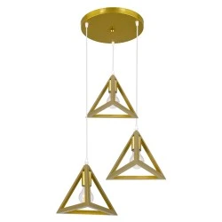 Κρεμαστό Φωτιστικό TRIANGLE Τρίφωτο 3xE27 – Χρυσό Μεταλλικό Πλέγμα, Φ49xΥ130cm