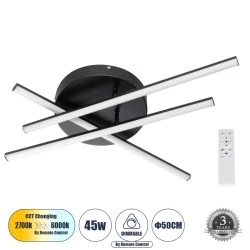 Μοντέρνο Φωτιστικό Οροφής LED 45W 5535lm 120° AC 220-240V IP20 Ρυθμιζόμενο Λευκό CCT με Χειριστήριο ,SMD Chip - Μαύρο Ματ - Μ50 x Π50 x Υ11cm