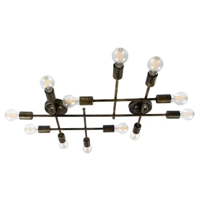 Vintage πολύφωτο οροφής PIPING με 12 ντουί E27 AC 220-240V IP20 μπρούτζινο 78.5x9.5x64cm