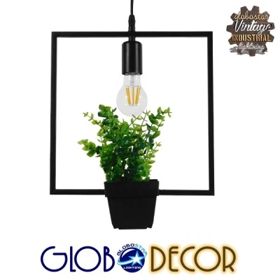 Μοντέρνο Κρεμαστό Φωτιστικό FLOWERPOT Μονόφωτο 1 x E27 Μαύρο Μεταλλικό με Διακοσμητικό Φυτό Φ30 x Y30cm GloboStar® FLOWERPOT 10001211 Μοντέρνο Κρεμαστό Φωτιστικό Οροφής Μονόφωτο 1 x E27 Μαύρο Μεταλλικό με Διακοσμητικό Φυτό Φ30 x Y30cm