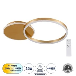 Φωτιστικό οροφής VENOM δαχτυλίδι-κύκλος LED CCT 45W 5445lm 360° AC 220-240V με τηλεχειριστήριο All In One 6000K+4500K+2700K dimmable backlight χρυσό βούρτσας