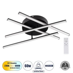  Μοντέρνο Φωτιστικό Οροφής LED 60W 7380lm 120° AC 220-240V IP20 Ρυθμιζόμενο Λευκό CCT με Χειριστήριο  SMD Chip - Μαύρο Ματ - Μ60 x Π60 x Υ11cm 