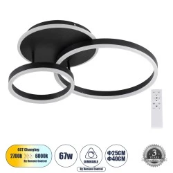 Μοντέρνο Φωτιστικό Οροφής LED 67W 8107lm 360° AC 220-240V IP20 Ρυθμιζόμενο Λευκό CCT με Χειριστήριο, SMD Chip - Μαύρο Ματ - Μ60 x Π40 x Υ12.5cm
