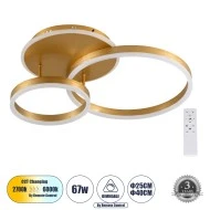 Μοντέρνο Φωτιστικό Οροφής LED 67W 8107lm 360° AC 220-240V IP20 Ρυθμιζόμενο Λευκό CCT με Χειριστήριο, SMD Chip - Χρυσό Βούρτσας - Μ60 x Π40 x Υ12.5cm 