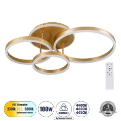 Φωτιστικό οροφής VENOM δαχτυλίδι-κύκλος LED CCT all in one 100W 12100lm 360° AC 85-265V τηλεχειριστήριο αλλαγή χρώματος-dimmable backlight χρυσό βούρτσας 