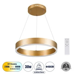 Κρεμαστό Φωτιστικό VENOM LED 30W 3513lm CCT Dimmable Φ40cm – Χρυσό Βούρτσας, Τηλεχειριστήριο, 2700K-4500K-6000K