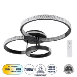 Μοντέρνο φωτιστικό οροφής κύκλοι LED CCT 100W 12123LM 360° δέσμη αυξομειούμενο μέσω τηλεχειριστηρίου εναλλαγή φωτισμού All In One ,μαύρο ακρυλικό κάλυμμα Φ30+40+50CM