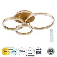 Φωτιστικό οροφής VENOM δαχτυλίδι-κύκλος LED CCT all in one 100W 12100lm 360° AC 85-265V τηλεχειριστήριο αλλαγή χρώματος-dimmable backlight χρυσό βούρτσας 