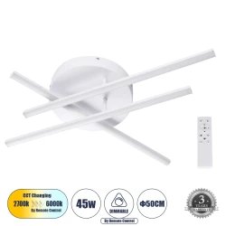 Μοντέρνο τρίφωτο φωτιστικό οροφής DRACO LED 45W 5535lm AC 220-240V ρυθμιζόμενο λευκό CCT με χειριστήριο IP20 λευκό ματ 50x50x11cm
