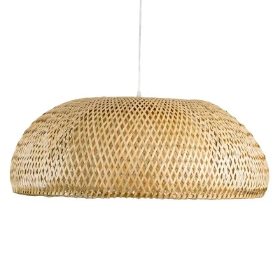 GloboStar® SAN TROPEZ 00674 Boho Κρεμαστό Φωτιστικό Ανάρτηση Μονόφωτο 1 x E27 IP20 Μπεζ Ξύλο - Μ80 x Π80 x Y28cm
