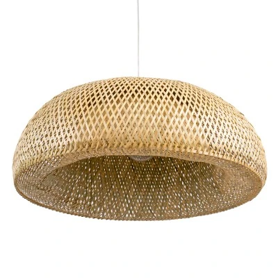 GloboStar® SAN TROPEZ 00674 Boho Κρεμαστό Φωτιστικό Ανάρτηση Μονόφωτο 1 x E27 IP20 Μπεζ Ξύλο - Μ80 x Π80 x Y28cm