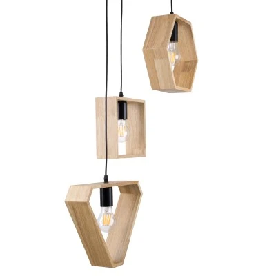 GloboStar® ELISE 00683 Μοντέρνο Κρεμαστό Φωτιστικό Ανάρτηση Τρίφωτο 3 x E27 IP20 Μπεζ Ξύλο με Μαύρο Μέταλλο - Μ55 x Π55 x Υ130cm