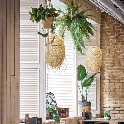 Boho Κρεμαστό Φωτιστικό Οροφής με Ντουί 1 x E27 AC 220-240V IP20 - Μπεζ - Μ50 x Π50 x Υ70cm GloboStar® MANILA 00713 Boho Κρεμαστό Φωτιστικό Πλέγμα Μονόφωτο 1 x E27 IP20 Μπέζ Ξύλο - Μ50 x Π50 x Υ70cm