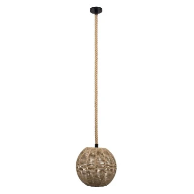GloboStar® MANDALA 00731 Boho Κρεμαστό Φωτιστικό Πλέγμα Μονόφωτο 1 x E27 IP20 Μπεζ Σχοινί - Μ30 x Π30 x Y30cm