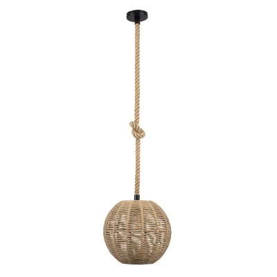 GloboStar® MANDALA 00731 Boho Κρεμαστό Φωτιστικό Πλέγμα Μονόφωτο 1 x E27 IP20 Μπεζ Σχοινί - Μ30 x Π30 x Y30cm
