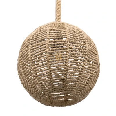 GloboStar® MANDALA 00731 Boho Κρεμαστό Φωτιστικό Πλέγμα Μονόφωτο 1 x E27 IP20 Μπεζ Σχοινί - Μ30 x Π30 x Y30cm