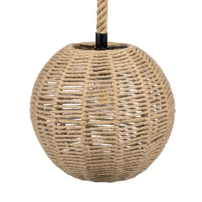 GloboStar® MANDALA 00731 Boho Κρεμαστό Φωτιστικό Πλέγμα Μονόφωτο 1 x E27 IP20 Μπεζ Σχοινί - Μ30 x Π30 x Y30cm