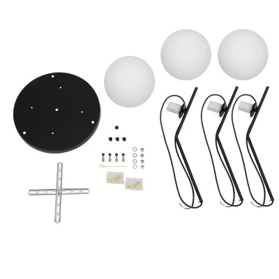 GloboStar® MONROE 00952 Μοντέρνο Κρεμαστό Φωτιστικό Οροφής Τρίφωτο 3 x E27 Μαύρο - Λευκό Μεταλλικό Μπάλα Φ60 x Υ50cm