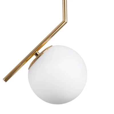 GloboStar® MONROE 00958 Μοντέρνο Κρεμαστό Φωτιστικό Οροφής Μονόφωτο 1 x E27 Χρυσό - Λευκό Μεταλλικό Μπάλα Φ15 x Υ49cm