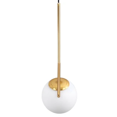 GloboStar® MONROE 00958 Μοντέρνο Κρεμαστό Φωτιστικό Οροφής Μονόφωτο 1 x E27 Χρυσό - Λευκό Μεταλλικό Μπάλα Φ15 x Υ49cm