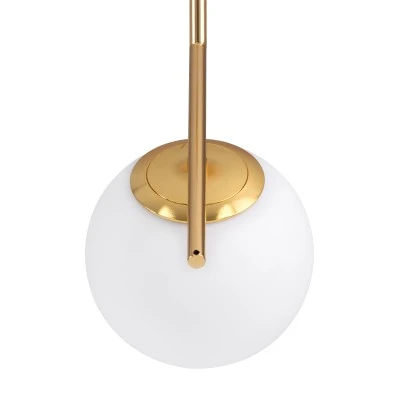 GloboStar® MONROE 00958 Μοντέρνο Κρεμαστό Φωτιστικό Οροφής Μονόφωτο 1 x E27 Χρυσό - Λευκό Μεταλλικό Μπάλα Φ15 x Υ49cm