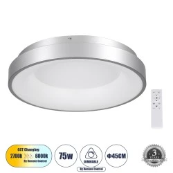 Πλαφονιέρα Οροφής Δαχτυλίδι-Κύκλος LED SALEM  CCT 75W 8625lm 120° AC 220-240V - Εναλλαγή Φωτισμού μέσω Τηλεχειριστηρίου All In One Ψυχρό- Ασημί 
