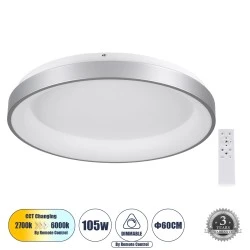 Πλαφονιέρα Οροφής Δαχτυλίδι-Κύκλος LED SALEM CCT 105W 12075lm 120° AC 220-240V - Εναλλαγή Φωτισμού μέσω Τηλεχειριστηρίου All In One- Ασημί 