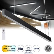 Γραμμικό Κρεμαστό Φωτιστικό Linear LED FELIX CCT 54W 6500lm 120° AC 220-240V Μ120 x Π3.5 x Υ7cm - Εναλλαγή Φωτισμού μέσω Τηλεχειριστηρίου All In One- Μαύρο 