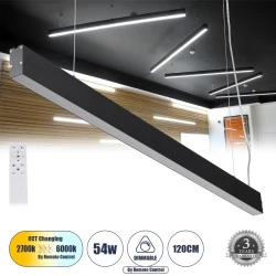 Γραμμικό Κρεμαστό Φωτιστικό Linear LED FELIX CCT 54W 6500lm 120° AC 220-240V Μ120 x Π3.5 x Υ7cm - Εναλλαγή Φωτισμού μέσω Τηλεχειριστηρίου All In One- Μαύρο 