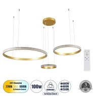 Κρεμαστό Φωτιστικό Δαχτυλίδι-Κύκλος LED DIAMOND TRIO CCT 100W 12123lm 360° AC 220-240V - Εναλλαγή Φωτισμού μέσω Τηλεχειριστηρίου All In One - Χρυσό Βούρτσας