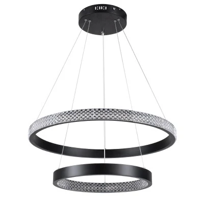 GloboStar® DIAMOND DUO 61150 Κρεμαστό Φωτιστικό Δαχτυλίδι-Κύκλος LED CCT 75W 8743lm 360° AC 220-240V - Εναλλαγή Φωτισμού μέσω Τηλεχειριστηρίου All In One Ψυχρό 6000k+Φυσικό 4500k+Θερμό 2700k Dimmable Φ40+60cm - Μαύρο - 3 Years Warranty