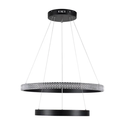 GloboStar® DIAMOND DUO 61150 Κρεμαστό Φωτιστικό Δαχτυλίδι-Κύκλος LED CCT 75W 8743lm 360° AC 220-240V - Εναλλαγή Φωτισμού μέσω Τηλεχειριστηρίου All In One Ψυχρό 6000k+Φυσικό 4500k+Θερμό 2700k Dimmable Φ40+60cm - Μαύρο - 3 Years Warranty