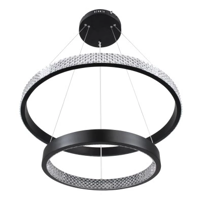 GloboStar® DIAMOND DUO 61150-DECO Κρεμαστό Φωτιστικό Δαχτυλίδι-Κύκλος LED CCT 75W 8743lm 360° AC 220-240V - Εναλλαγή Φωτισμού μέσω Τηλεχειριστηρίου All In One Ψυχρό 6000k+Φυσικό 4500k+Θερμό 2700k Dimmable Φ40+60cm - Μαύρο - 3 Years Warranty