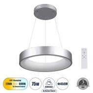 Κρεμαστή Πλαφονιέρα SALEM Δαχτυλίδι-Κύκλος LED CCT 75W 8625lm 120° AC 220-240V - Εναλλαγή Φωτισμού μέσω Τηλεχειριστηρίου All In One Dimmable Φ45cm - Ασημί 