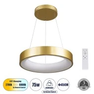 Κρεμαστή Πλαφονιέρα SALEM Δαχτυλίδι-Κύκλος LED CCT 75W 8625lm 120° AC 220-240V - Εναλλαγή Φωτισμού μέσω Τηλεχειριστηρίου All In One Dimmable Φ45cm - Χρυσό Σαμπανιζέ 
