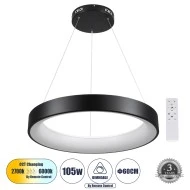 Κρεμαστή Πλαφονιέρα SALEM Δαχτυλίδι-Κύκλος LED CCT 105W 12075lm 120° AC 220-240V - Εναλλαγή Φωτισμού μέσω Τηλεχειριστηρίου All In One Dimmable Φ60cm - Μαύρο