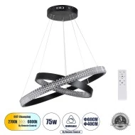 Κρεμαστό Φωτιστικό Δαχτυλίδι-Κύκλος LED DIAMOND DUO CCT 75W 8743lm 360° AC 220-240V - Εναλλαγή Φωτισμού μέσω Τηλεχειριστηρίου All In One- Μαύρο