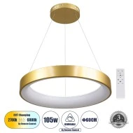 Κρεμαστή Πλαφονιέρα SALEM Δαχτυλίδι-Κύκλος LED CCT 105W 12075lm 120° AC 220-240V - Εναλλαγή Φωτισμού μέσω Τηλεχειριστηρίου All In One Dimmable Φ60cm - Χρυσό Σαμπανιζέ