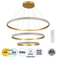 Κρεμαστό Φωτιστικό Δαχτυλίδι-Κύκλος LED DIAMOND TRIO CCT 120W 14723lm 360° AC 220-240V - Εναλλαγή Φωτισμού μέσω Τηλεχειριστηρίου All In One- Χρυσό Βούρτσας