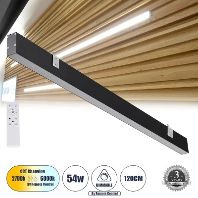 Μοντέρνο φωτιστικό τοίχου LED kelvo® FELIX 54W 6500lm 120° AC 220-240V IP20 ρυθμιζόμενο λευκό CCT με εναλλαγή χρωμάτων 2700K/4500K/6000K μαύρο ματ 120x3.5x7cm