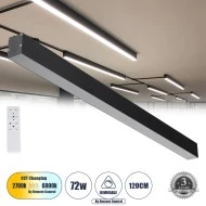 Μοντέρνο Φωτιστικό Οροφής ORION LED 72W 8600lm 120° AC 220-240V IP20 Ρυθμιζόμενο Λευκό CCT με Χειριστήριο ,SMD Chip - Μαύρο Ματ - Μ120 x Π5.5 x Υ7cm