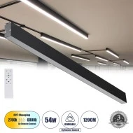 Μοντέρνο Φωτιστικό Οροφής LED 54W 6500lm 120° AC 220-240V IP20 Ρυθμιζόμενο Λευκό CCT με Χειριστήριο ,SMD Chip - Μαύρο Ματ - Μ120 x Π3.5 x Υ7cm 