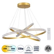 Κρεμαστό Φωτιστικό Δαχτυλίδι-Κύκλος LED DIAMOND TRIO CCT 120W 14723lm 360° AC 220-240V - Εναλλαγή Φωτισμού μέσω Τηλεχειριστηρίου All In One- Χρυσό Βούρτσας