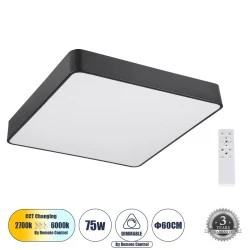 Πλαφονιέρα Οροφής LED KAMALA CCT 75W 8625lm 120° AC 220-240V - Εναλλαγή Φωτισμού μέσω Τηλεχειριστηρίου All In One - Μαύρο 